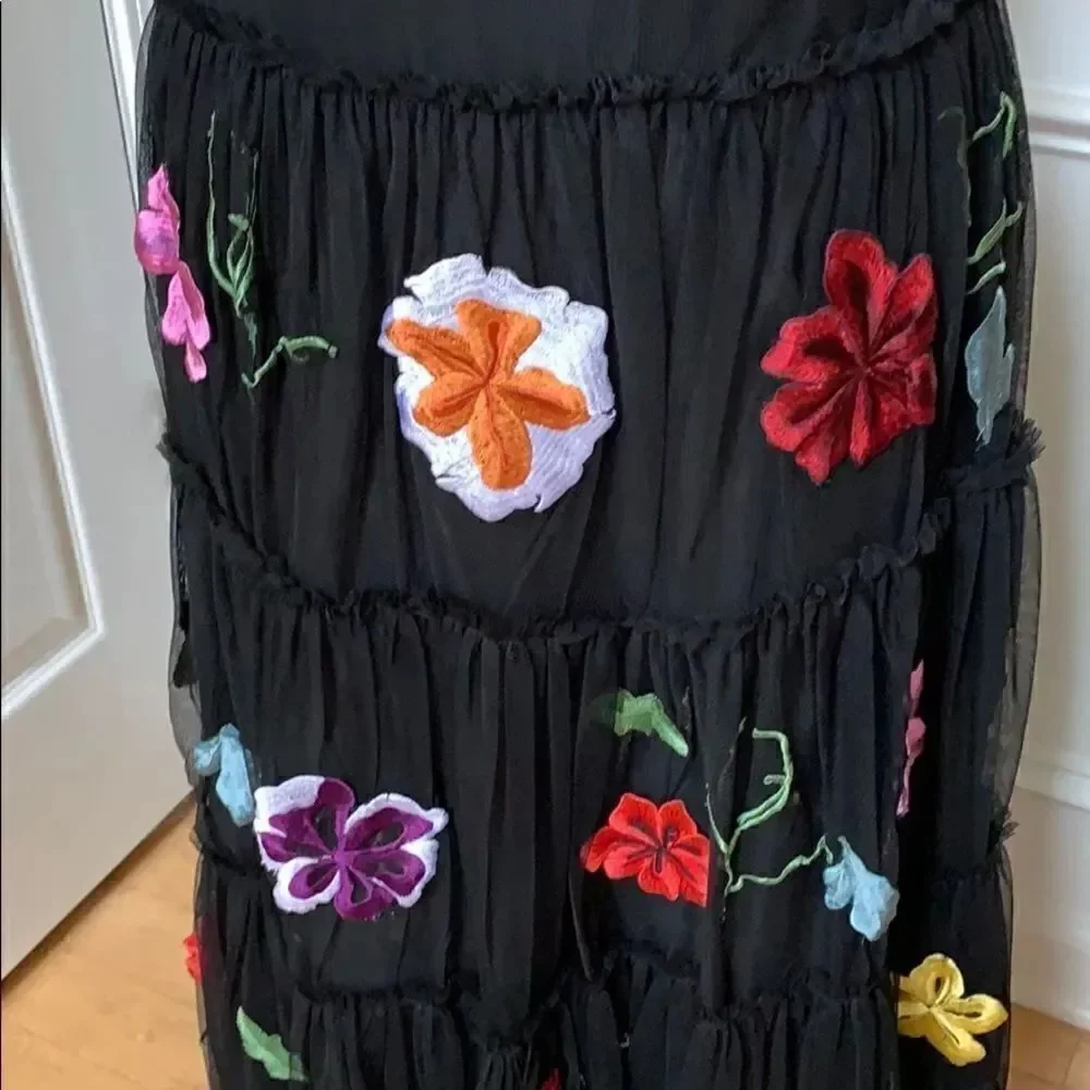 Kenar Black Floral Skirt